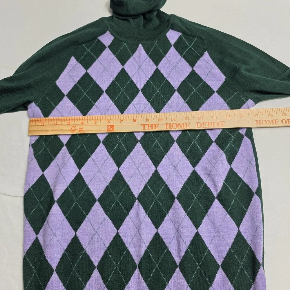 jcrew women's sweater turtleneck y2k argyle medium merino wool